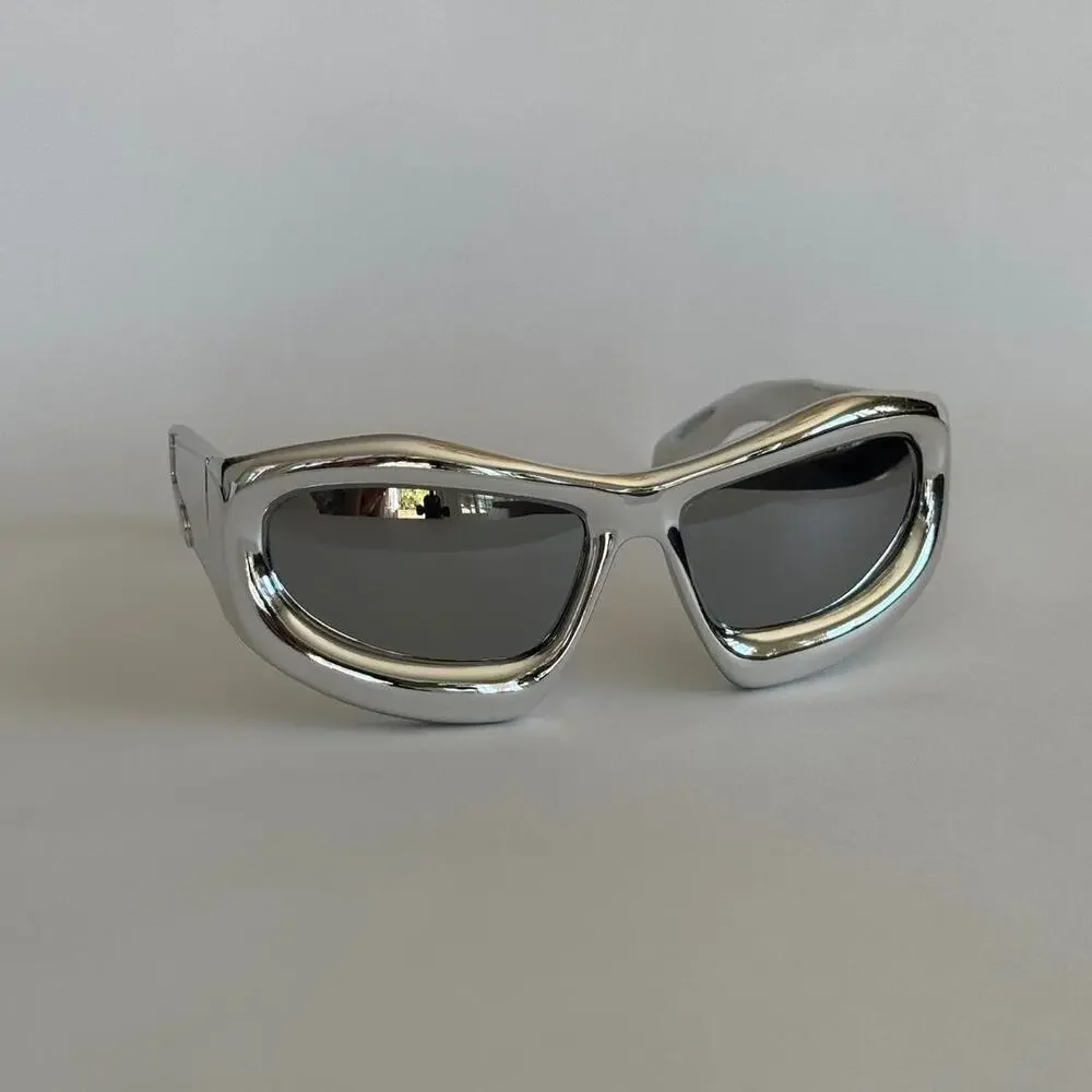 Y2K Silver Black Bubbly Round Rave Sunglasses Unisex Festival UVA UVB